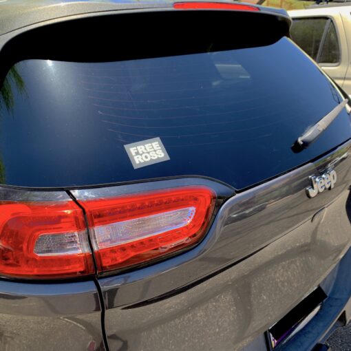 FreeRoss sticker displayed on car rear shield